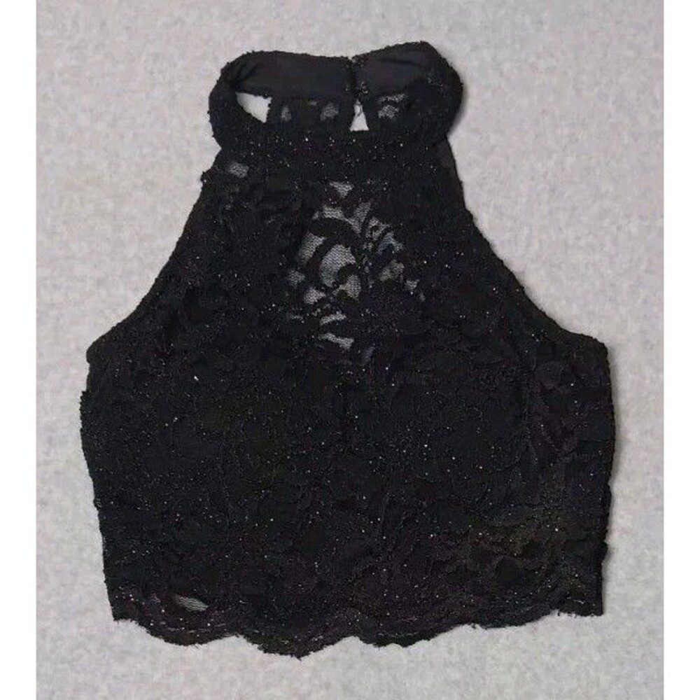 City Studio Cropped Lace Halter Blouse Sz 3 Black Glitter Whimsigoth Dark Fairy